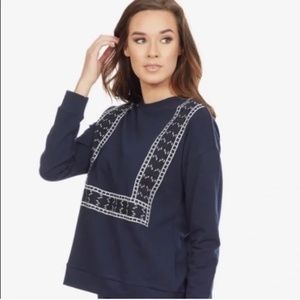 Lumière Navy Embroidered Pullover Top